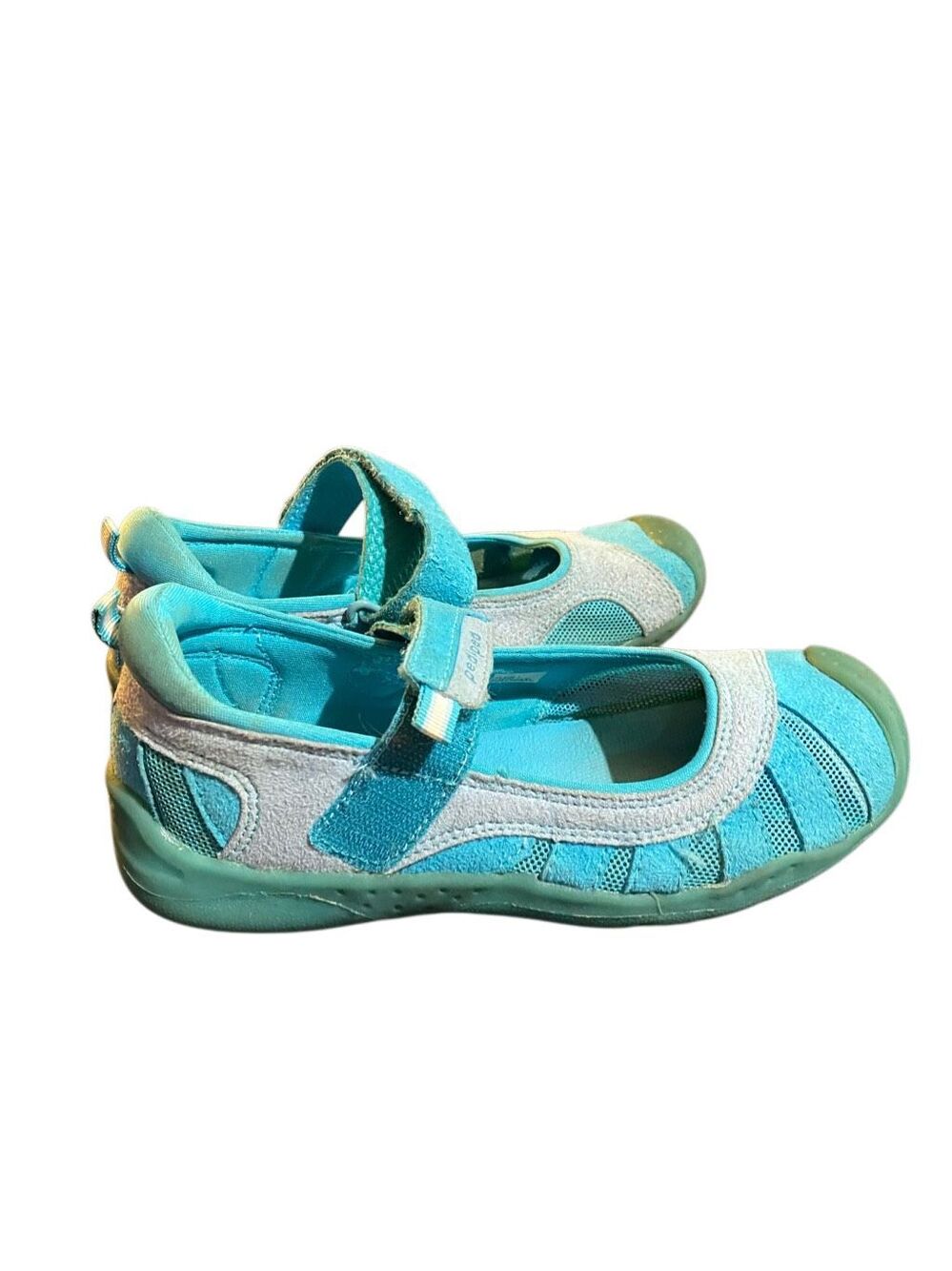 Pediped girls, blue suede and mesh Mary jeans, 33–2
